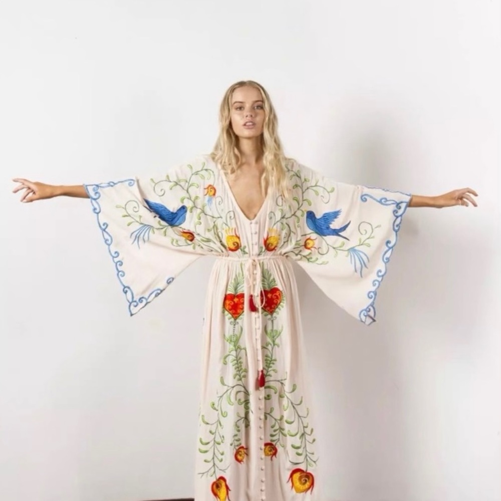 Boho embroidered long maxi maternity dress - white